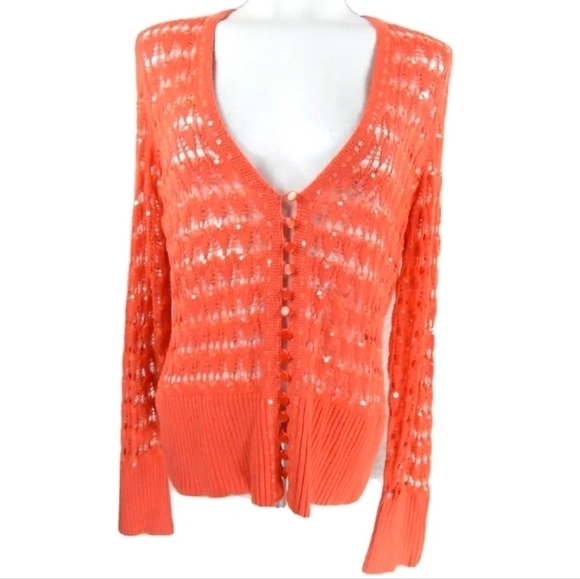 Cache Coral Sequin Button Front Cardigan - Picture 1 of 3